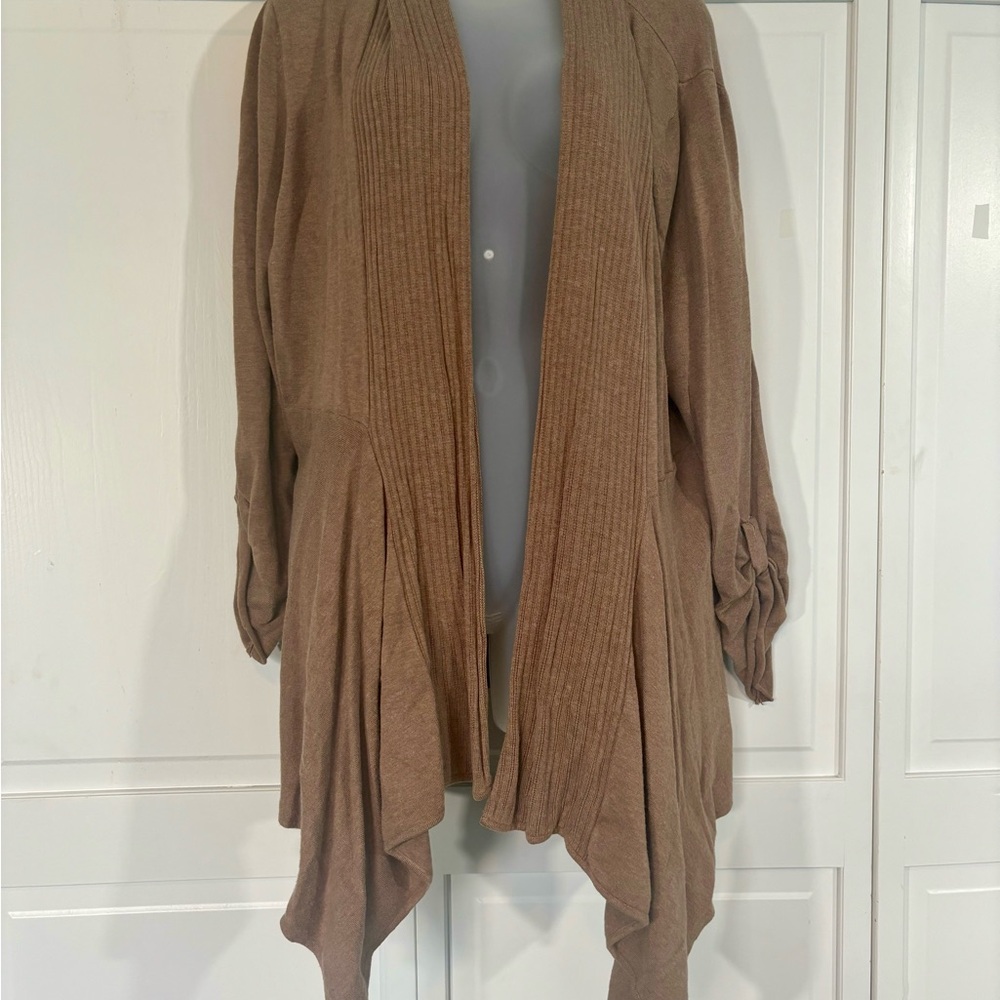 Tan Brown Cardigan Sweater Open Front 3/4 Sleeve Coldwater Creek XL - Picture 2 of 10